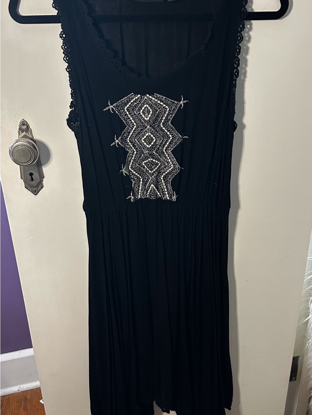 lola Black Midi Dress with Silver Beaded Front